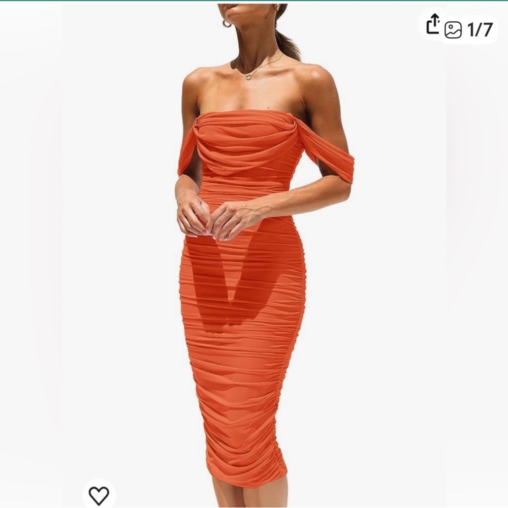 NWOT PRETTY GARDEN Ruched Bodycon form fitting Off shoulder Midi Dress